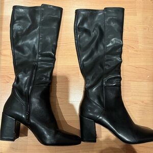Elegant Long Black Leather Heeled Boots